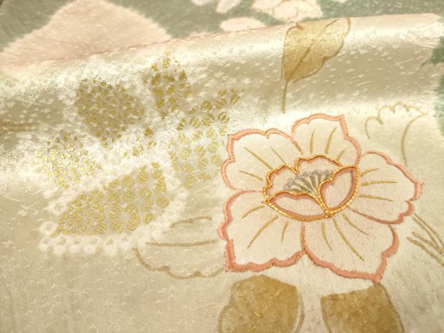 平和屋着物●創業460年・千總　訪問着　駒刺繍　絞り　更紗花文　金彩　正絹　逸品　AABF1398ck