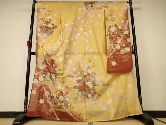 平和屋着物＊夏物　振袖　絽　草花文　金彩　洗える着物　AABF1600jd 平和屋着物＊夏物 振袖 絽 草花文 金彩 洗える着物 AABF1600jd
