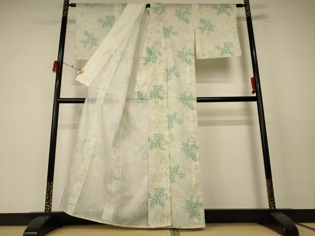平和屋着物＊夏物　小紋　紗　葉づくし　AABF1628jd_2