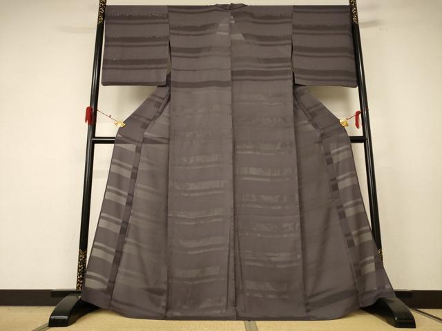 平和屋着物＊夏物　色無地　縞紋紗　黒橡色　正絹　逸品　AABF1637jd 平和屋着物＊夏物 色無地 縞紋紗 黒橡色 正絹 逸品 AABF1637jd 【公式