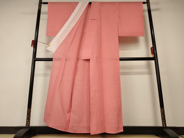 平和屋着物＊夏物　色無地　紗　珊瑚朱色　正絹　逸品　AABF1680jd_1