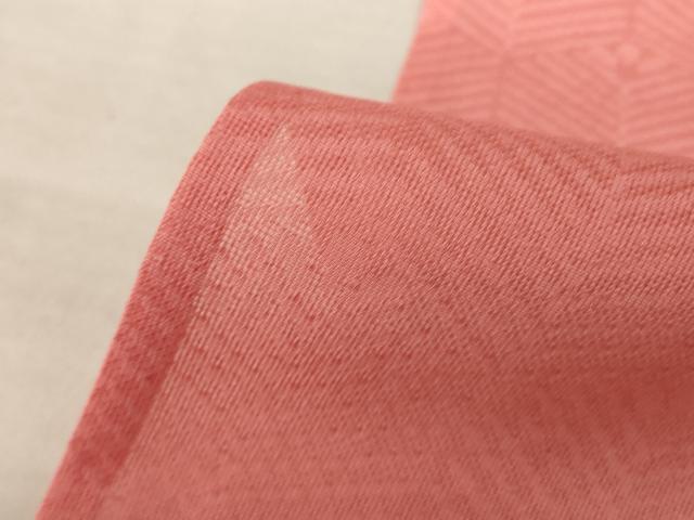 平和屋着物＊夏物　色無地　紗　珊瑚朱色　正絹　逸品　AABF1680jd_4