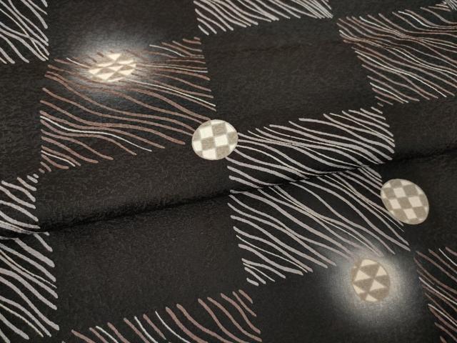 平和屋着物●上質な小紋　市松丸文　ほたる暈し　黒地　正絹　逸品　未使用　AABF1779ck 平和屋着物○上質な小紋 市松丸文 ほたる暈し 黒地 正絹 逸品 未使用