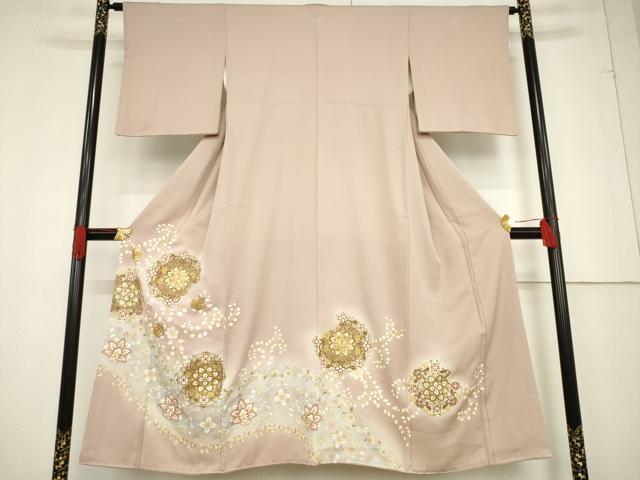 平和屋着物●豪華色留袖　駒刺繍　飾花文　暈し染め　金彩　正絹　逸品　AABF1837ck