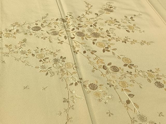 平和屋着物▽訪問着　単衣　総刺繍　草花文　金糸　正絹　逸品　AABF1860jh 平和屋着物▽訪問着 単衣 総刺繍 草花文 金糸 正絹 逸品 AABF1860jhの