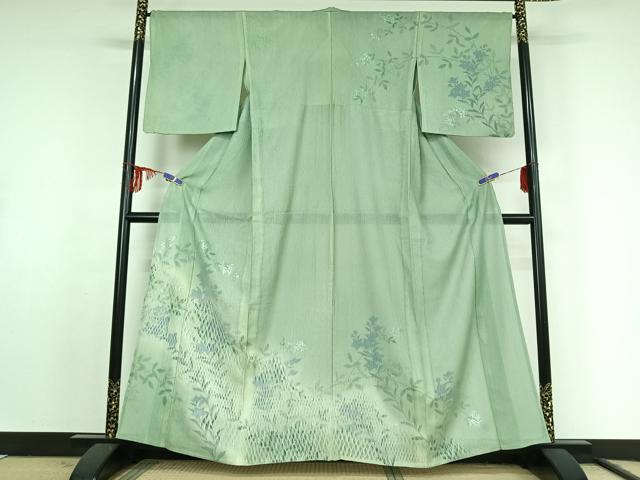 平和屋着物▽訪問着　無双　紗袷　紗×絽　草花文　銀彩　正絹　逸品　AABF1880jh