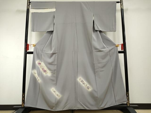 平和屋着物●本貝紫染作家　西山和恆　訪問着　駒刺繍　花唐草文　暈し染め　金彩　丹後ちりめん　反端付き　正絹　逸品　AABF2018cs