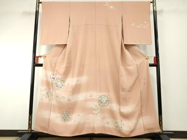 平和屋着物●京の名門　じゅらく謹製　訪問着　駒刺繍　狩猟花丸文　暈し染め　金糸　金彩　正絹　逸品　AABF2022cs
