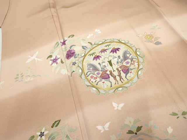 平和屋着物●京の名門　じゅらく謹製　訪問着　駒刺繍　狩猟花丸文　暈し染め　金糸　金彩　正絹　逸品　AABF2022cs_3