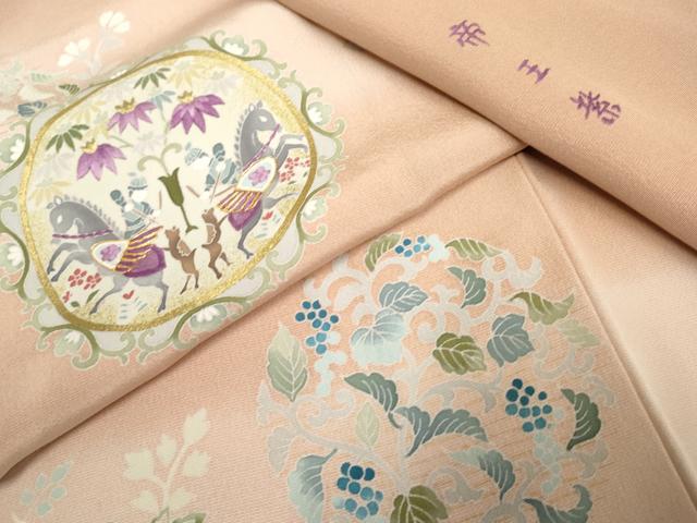 平和屋着物●京の名門　じゅらく謹製　訪問着　駒刺繍　狩猟花丸文　暈し染め　金糸　金彩　正絹　逸品　AABF2022cs_9