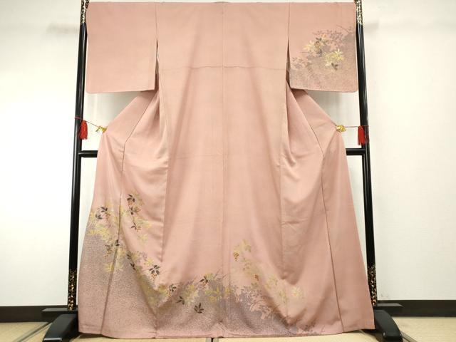 平和屋着物●訪問着　枝葉文　暈し染め　金彩　正絹　逸品　AABF2042cs