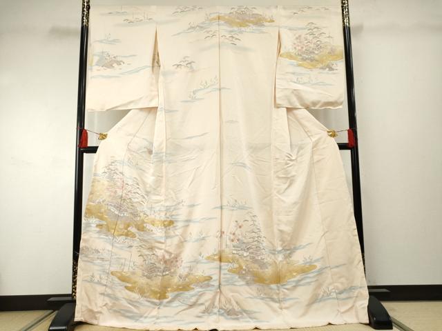 平和屋着物○訪問着 駒刺繍 松竹梅風景文 上代56万 金彩 仮絵羽 正絹 