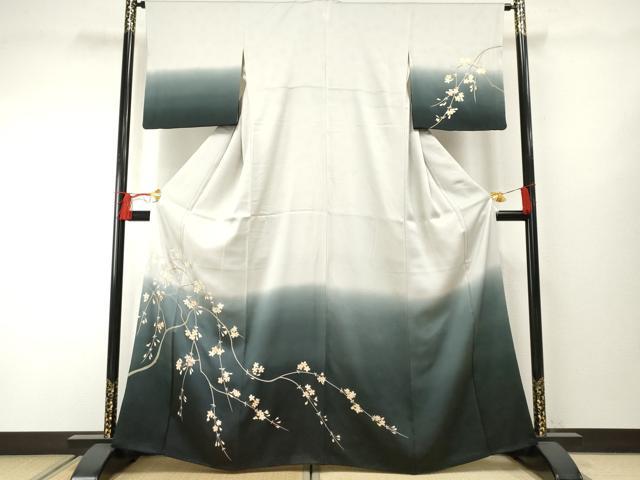 平和屋着物●訪問着　駒刺繍　枝垂れ花文　暈し染め　金彩　正絹　逸品　AABF2065cs