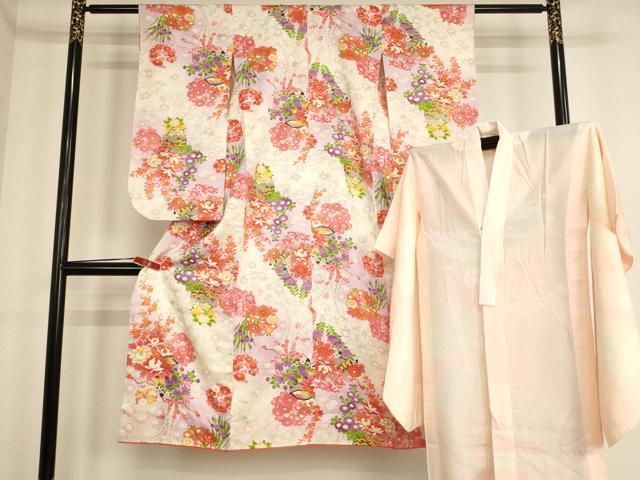 平和屋着物[]七五三　女の子　７歳　祝着　四つ身　長襦袢(無双仕立て)セット　花文箱文　暈し染め　金彩　逸品　AABF2133ja