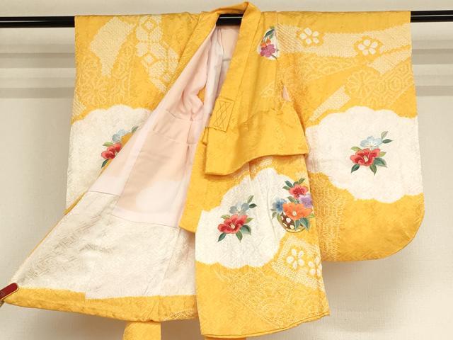 平和屋着物[]七五三　女の子　３歳　祝着　一つ身　総刺繍　絞り　花手毬文　金糸　正絹　逸品　AABF2174ja_1