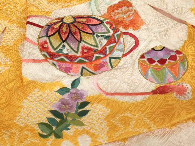 平和屋着物[]七五三　女の子　３歳　祝着　一つ身　総刺繍　絞り　花手毬文　金糸　正絹　逸品　AABF2174ja_2