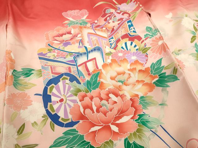 平和屋着物[]七五三　女の子　３歳　祝着　三つ身　長襦袢セット　御所車花文　暈し染め　逸品　AABF2189ja_2