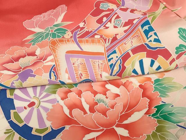 平和屋着物[]七五三　女の子　３歳　祝着　三つ身　長襦袢セット　御所車花文　暈し染め　逸品　AABF2189ja_3