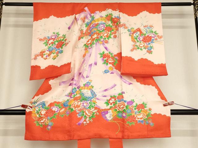 平和屋着物[]お宮参り 女の子 祝着 産着 初着 のしめ 駒刺繍 檜扇花文