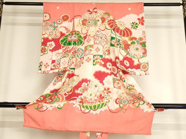 平和屋着物[]お宮参り　女の子　祝着　産着　初着　のしめ　花笠文　金彩　正絹　逸品　AABF2313ja