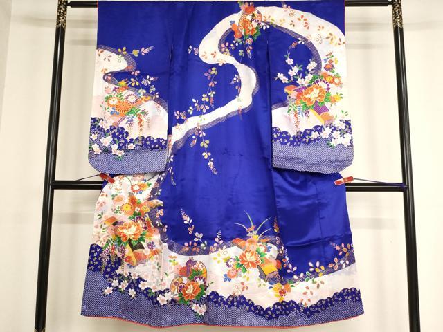 平和屋着物[]七五三　女の子　７歳　祝着　四つ身　駒刺繍　楽器花文　金彩　AABF2314ja