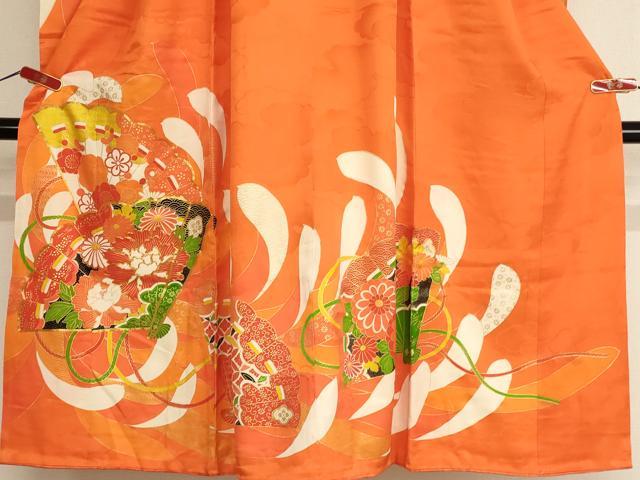 平和屋着物[]七五三 女の子 ７歳 祝着 四つ身 袋帯セット 駒刺繍 檜扇