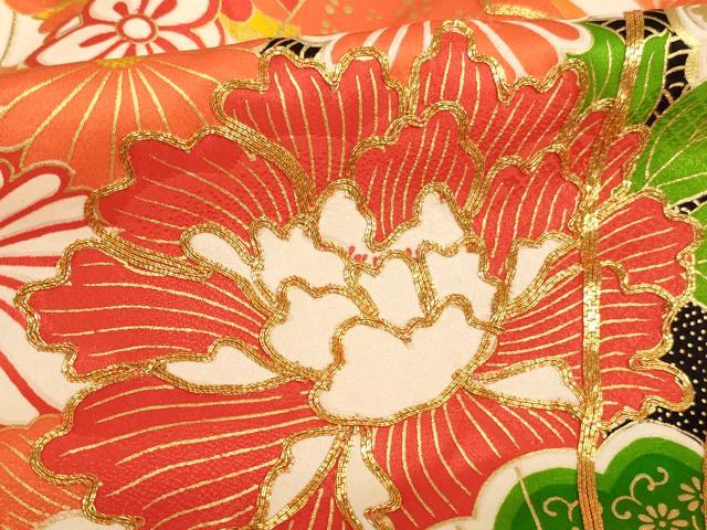 平和屋着物[]七五三 女の子 ７歳 祝着 四つ身 袋帯セット 駒刺繍 檜扇
