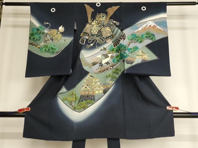 平和屋着物[]お宮参り　男の子　祝着　産着　初着　のしめ　兜　風景絵巻鷹文　暈し染め　金彩　正絹　逸品　AABF2343ja 9,880円