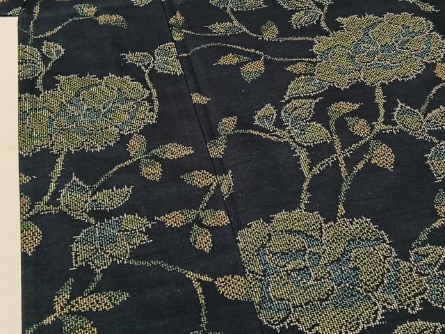 平和屋着物▽上質な紬　単衣　草花文　正絹　逸品　AABF2533jh_3