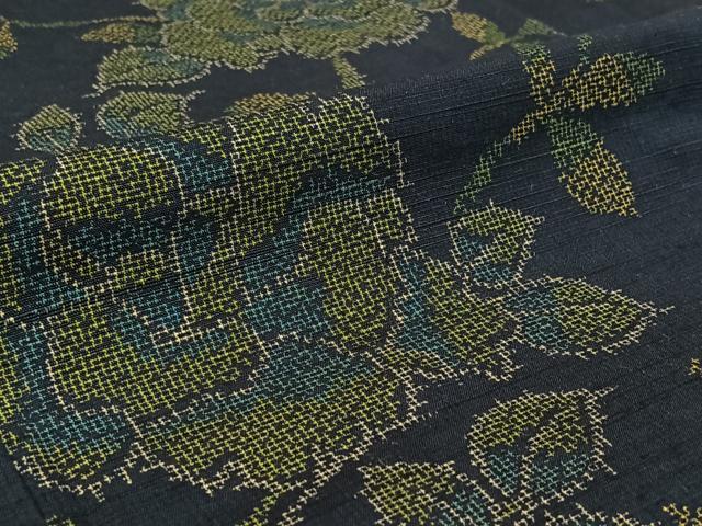 平和屋着物▽上質な紬　単衣　草花文　正絹　逸品　AABF2533jh_5