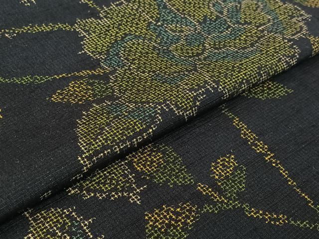 平和屋着物▽上質な紬　単衣　草花文　正絹　逸品　AABF2533jh_4