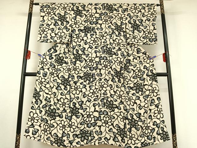 平和屋着物▽上質な小紋　単衣　草花文　正絹　逸品　AABF2548jh_1