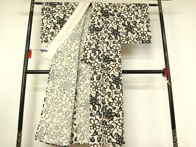平和屋着物▽上質な小紋　単衣　草花文　正絹　逸品　AABF2548jh_2