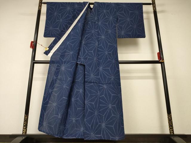 平和屋着物＊夏物　小紋　紗　麻の葉文様　AABF2795jd_2