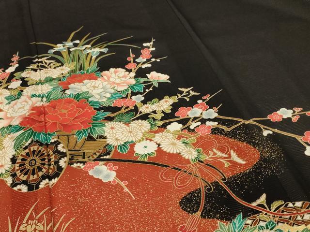 平和屋着物＊夏物 黒留袖 絽 花車文 金彩 AABF2810jd