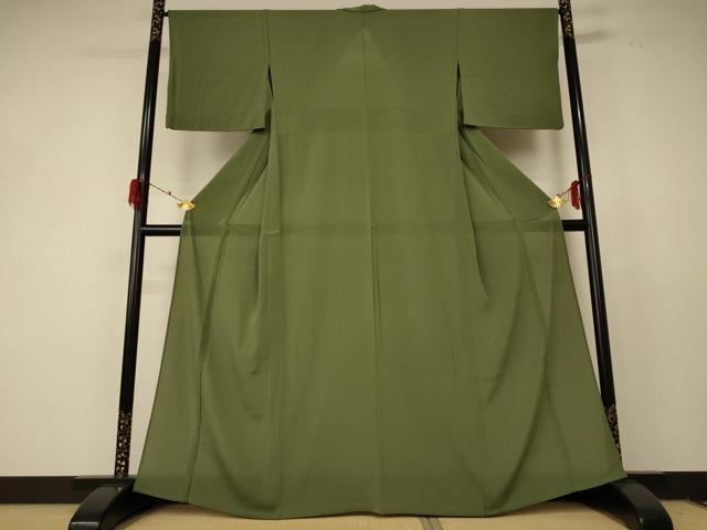 平和屋着物＊夏物　色無地　絽縮緬　海松色　正絹　逸品　AABF2817jd