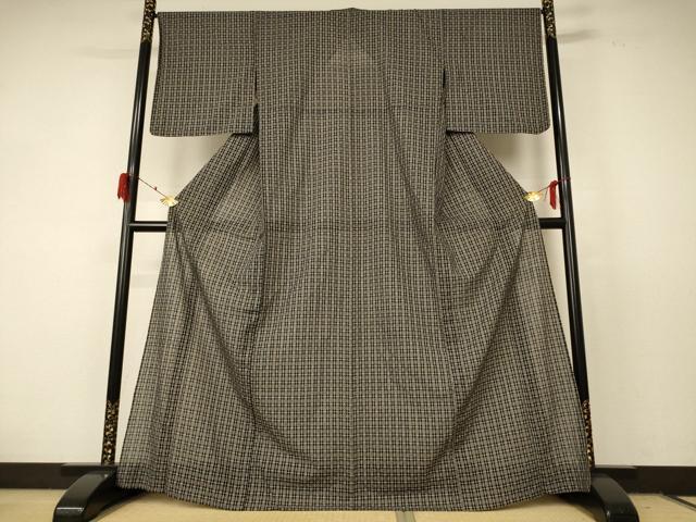 平和屋着物＊夏物　紗紬　花織　格子　正絹　逸品　AABF2840jd_1