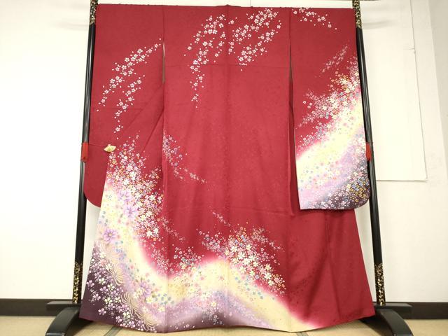 平和屋着物●豪華振袖　総刺繍　舞花文　暈し染め　銀通し地　正絹　逸品　AABF2865ck