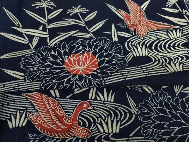 平和屋着物●浦野理一　型染　小紋　流水花鳥文　正絹　逸品　AABF2903ck_4