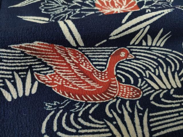 平和屋着物●浦野理一　型染　小紋　流水花鳥文　正絹　逸品　AABF2903ck_5
