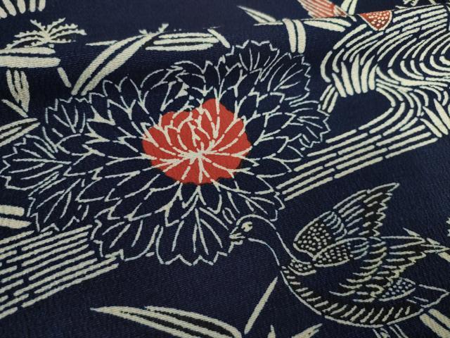 平和屋着物●浦野理一　型染　小紋　流水花鳥文　正絹　逸品　AABF2903ck_6