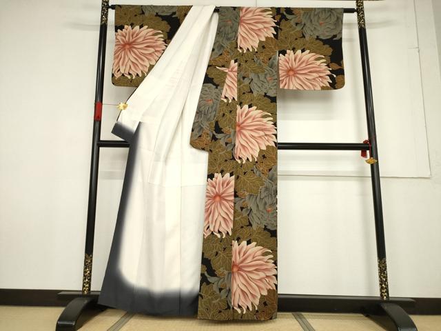 平和屋着物●創業460年・千總　小紋　大輪の菊　丹後ちりめん　反端・たとう紙付き　正絹　逸品　AABF2906ck_1