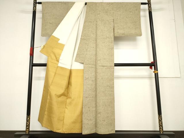 平和屋着物●上質な紬　花唐草文　正絹　逸品　AABF2913ck_2