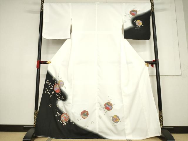 平和屋着物●訪問着　雪輪花文　暈し染め　金彩　洗える着物　AABF2915ck