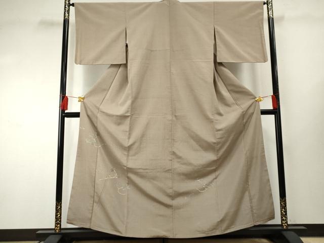 平和屋着物●色留訪問着　紬地　手描き　飛鶴松文　金彩　正絹　逸品　AABF2944cs