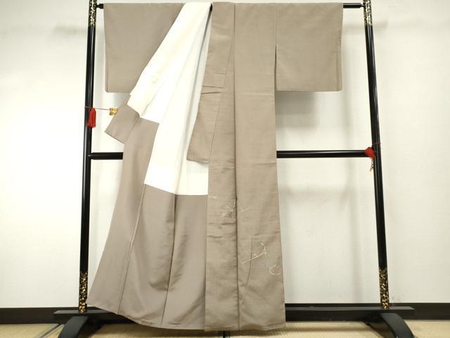 平和屋着物●色留訪問着　紬地　手描き　飛鶴松文　金彩　正絹　逸品　AABF2944cs_1