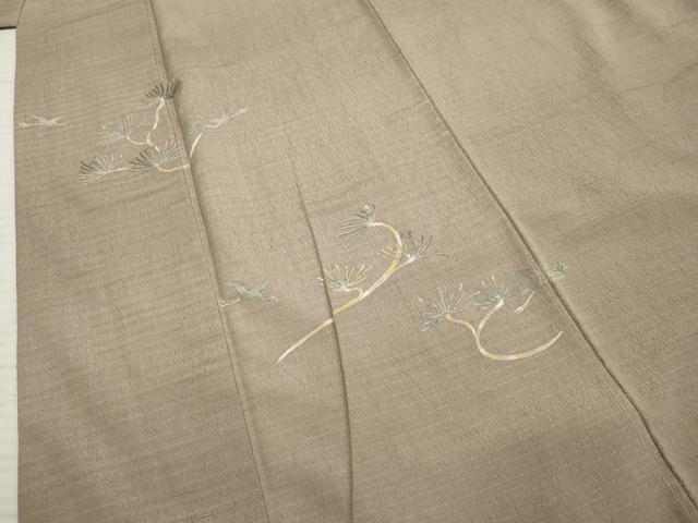 平和屋着物●色留訪問着　紬地　手描き　飛鶴松文　金彩　正絹　逸品　AABF2944cs_4