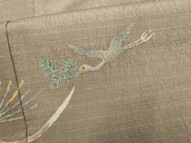 平和屋着物●色留訪問着　紬地　手描き　飛鶴松文　金彩　正絹　逸品　AABF2944cs_6