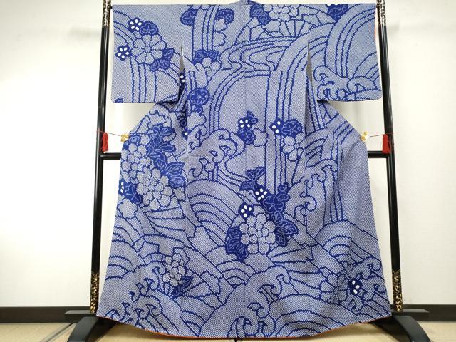 平和屋着物●訪問着　総絞り　立波花文　正絹　逸品　AABF2948cs