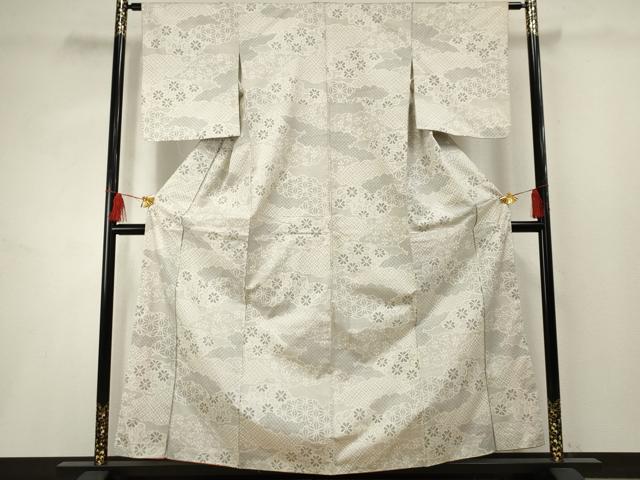 平和屋着物●本場大島紬　白大島　一元7マルキ　雲重ね吉祥花唐草文　正絹　逸品　AABF2959cs_1